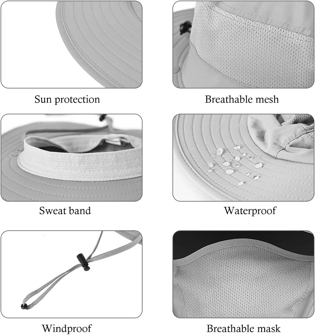 3 Pack Mens Outdoor Wide Brim Fishing Hat,UPF 50  Sun Protection Cap with Face Neck Flap for Hiking & Garden