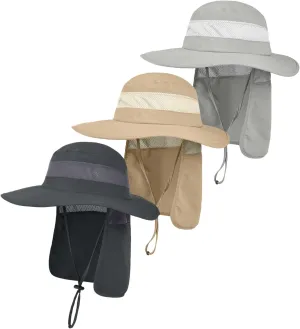 3 Pack Outdoor UPF50  Mesh Sun Hat for Men,Wide Brim Fishing Hat with Neck Flap for Hiking Garden