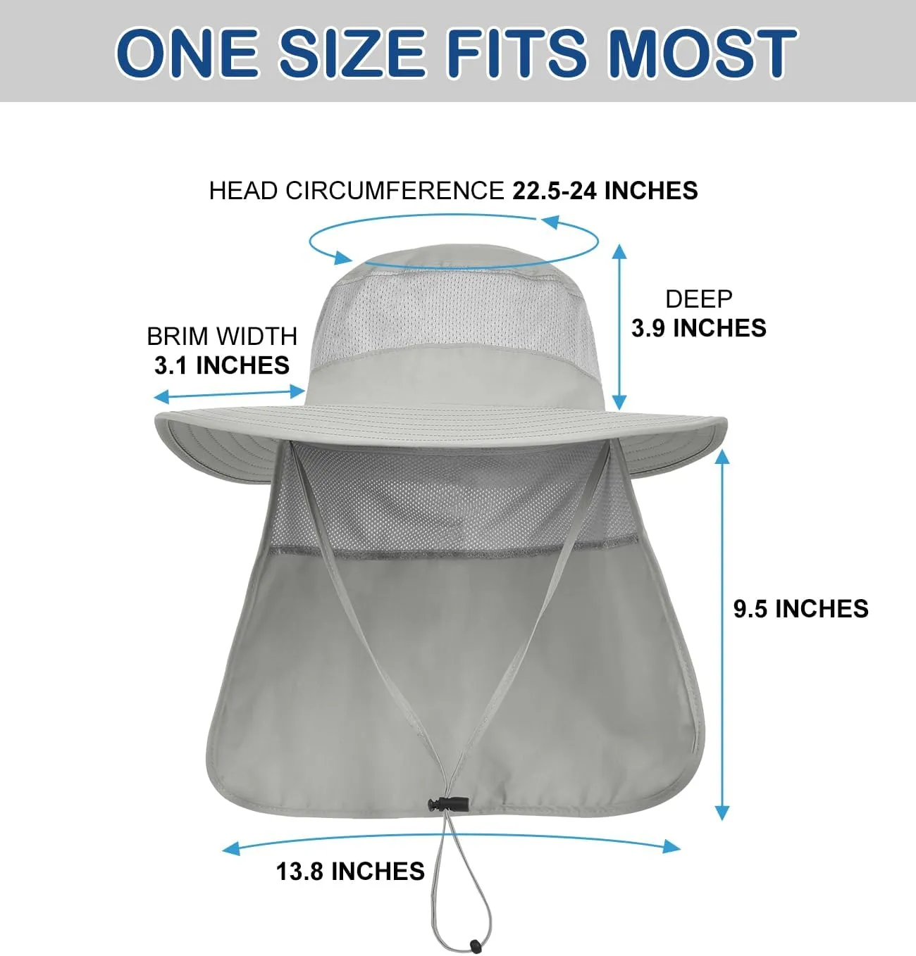 3 Pack Outdoor UPF50  Mesh Sun Hat for Men,Wide Brim Fishing Hat with Neck Flap for Hiking Garden