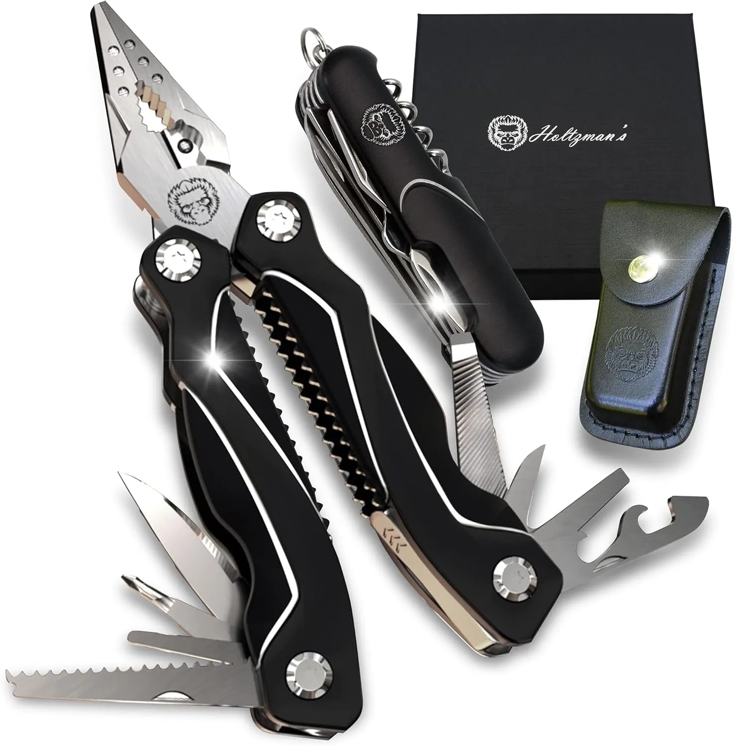 3 Piece Pocket Multitool Gift Set for Him-Stainless Steel Survival Multi Tool for Men - Clip to Belt & Backpack - Utility Knife Multitool, Pliers & Pocket Knife - Hiking, Camping & Fishing