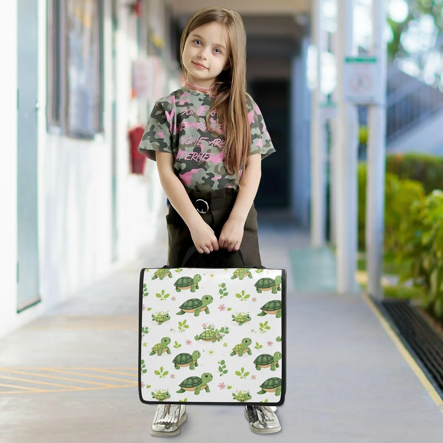 3 Rings 1.5 inch Binder Organizer with Shoulder Strap Laege Capacity Portable Home Travel Safe Storage Bag for School/Office Cartoon Cute Turtle
