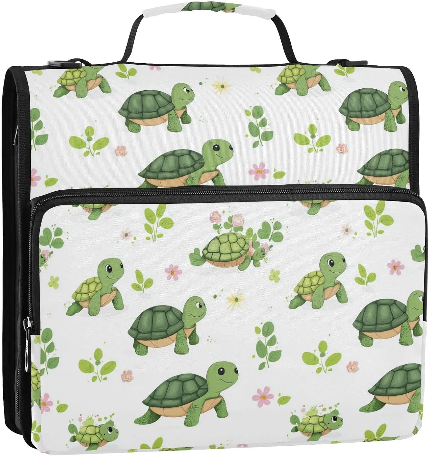 3 Rings 1.5 inch Binder Organizer with Shoulder Strap Laege Capacity Portable Home Travel Safe Storage Bag for School/Office Cartoon Cute Turtle