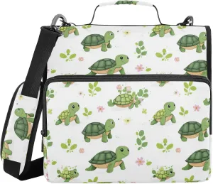 3 Rings 1.5 inch Binder Organizer with Shoulder Strap Laege Capacity Portable Home Travel Safe Storage Bag for School/Office Cartoon Cute Turtle