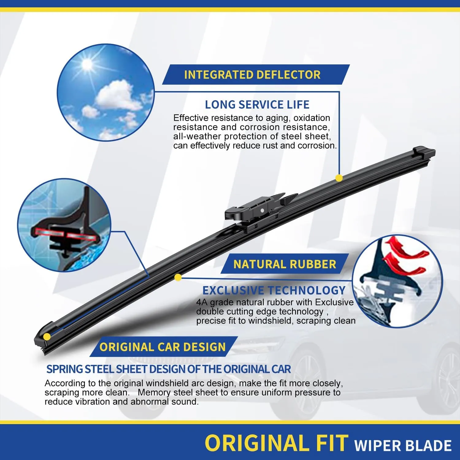3 wipers Replacement For 2011-2016 2017 2018 2019 2020 2021 2022 2023 Ford Explorer Original Equipment Front and Rear Windshield Wiper Blades Set 26" 22" 11" (Set of 3) Pinch Tab