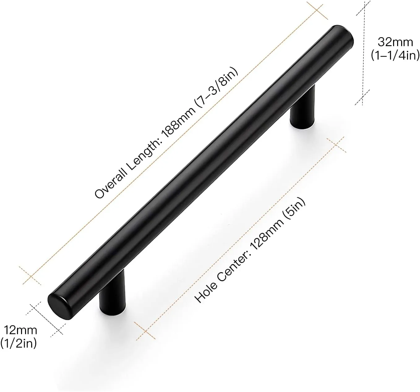 30 Pack 7.38'' Cabinet Pulls Matte Black Stainless Steel Kitchen Cupboard Handles Cabinet Handles 7.38'' Length, 5'' Hole Center