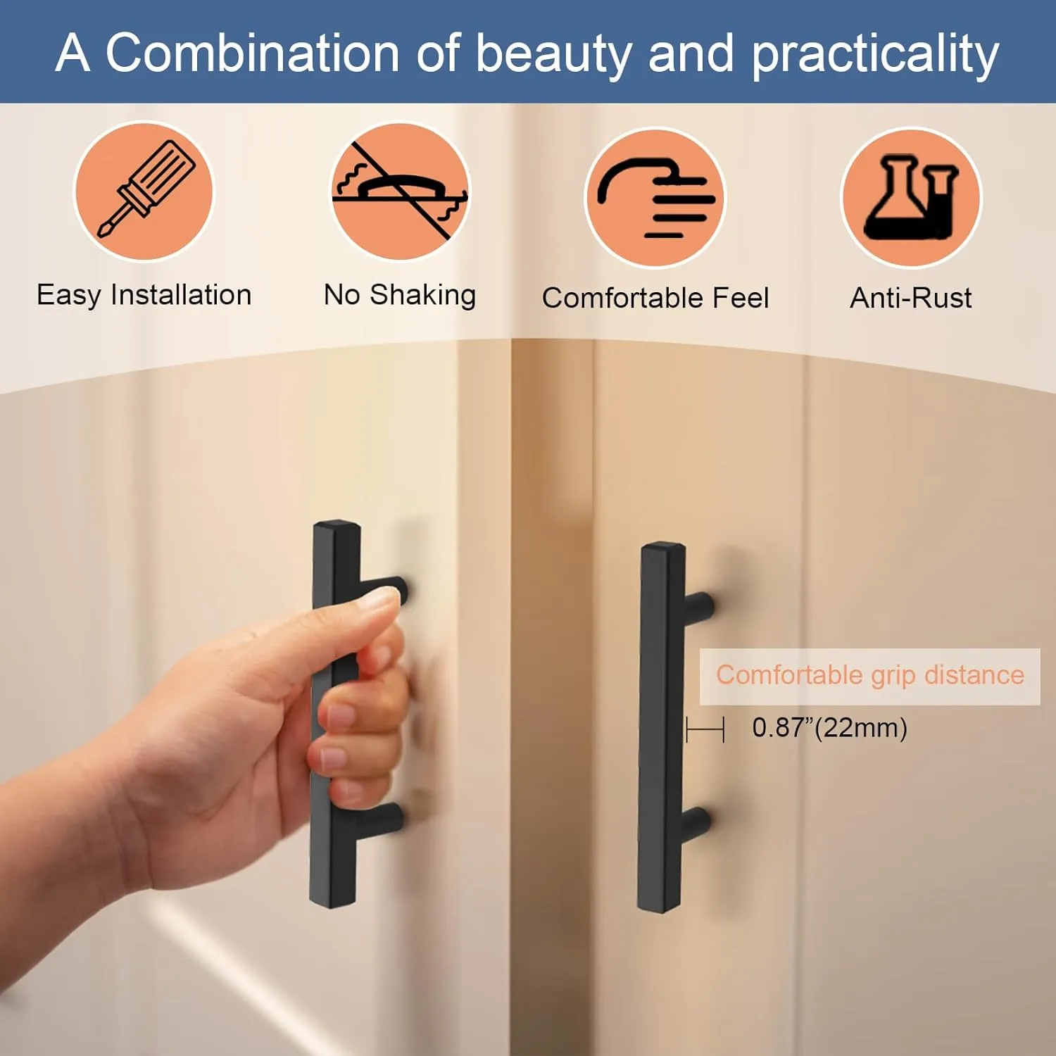 30 Pack Square Cabinet Handles Matte Black Drawer Pulls 5" Length, 3" Hole Center Kitchen Handles for Cabinets Pulls, Stainless Steel Cabinet Hardware for Bedroom Bathroom Office