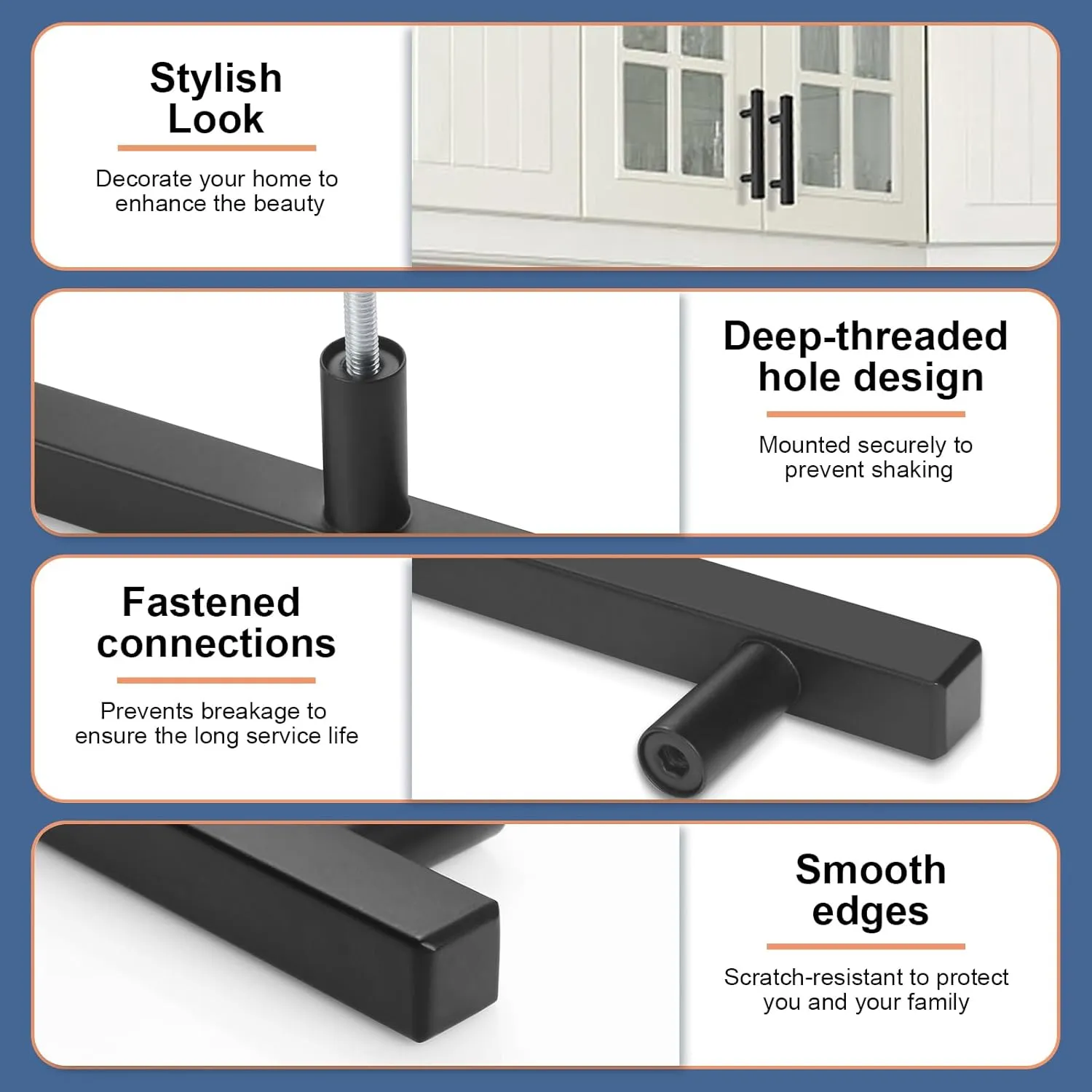 30 Pack Square Cabinet Handles Matte Black Drawer Pulls 5" Length, 3" Hole Center Kitchen Handles for Cabinets Pulls, Stainless Steel Cabinet Hardware for Bedroom Bathroom Office