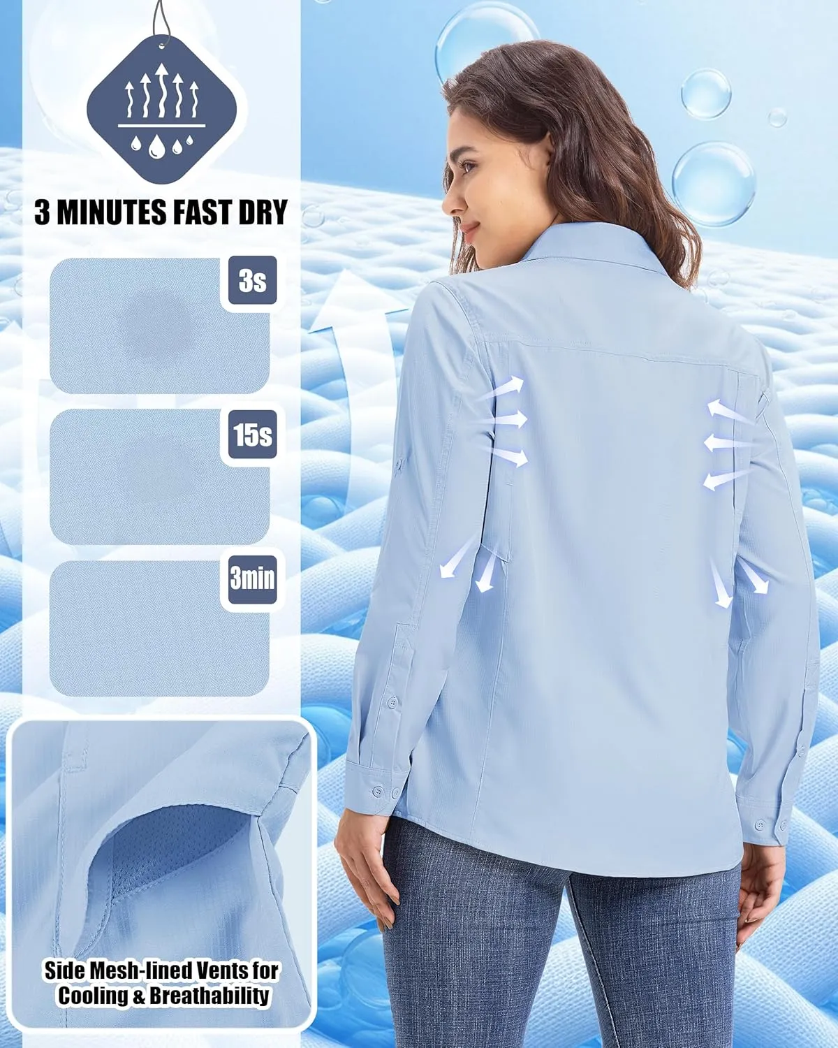 33,000ft Women's UPF 50  UV Long Sleeve Sun Protection Safari Shirts Quick Dry Outdoor Fishing Hiking Travel Shirt