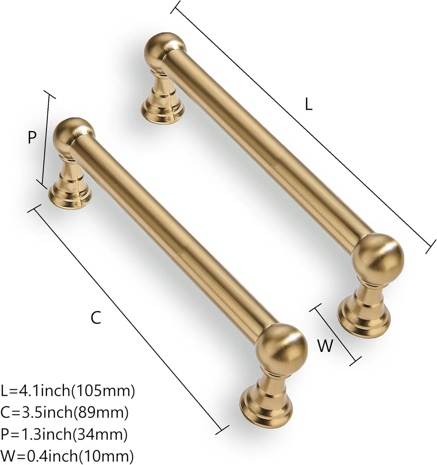 3.5 Inch 10 Pack Solid Kitchen Cabinet Handles Brushed Gold Heavy Duty Cabinet Pulls Satin Brass Drawer Pulls Cabinet Hardware Kitchen Handles for Cabinets Cupboard Handles