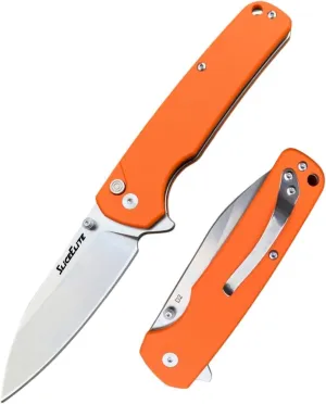 3.6-Inch Aztec Tiger Folding Knife | Pocket Knife with Orange G10 Composite Handle, D2 Steel Drop Point Blade & Stainless Steel Pocket Clip | EDC Gear Knife with Button Lock for Outdoor Use