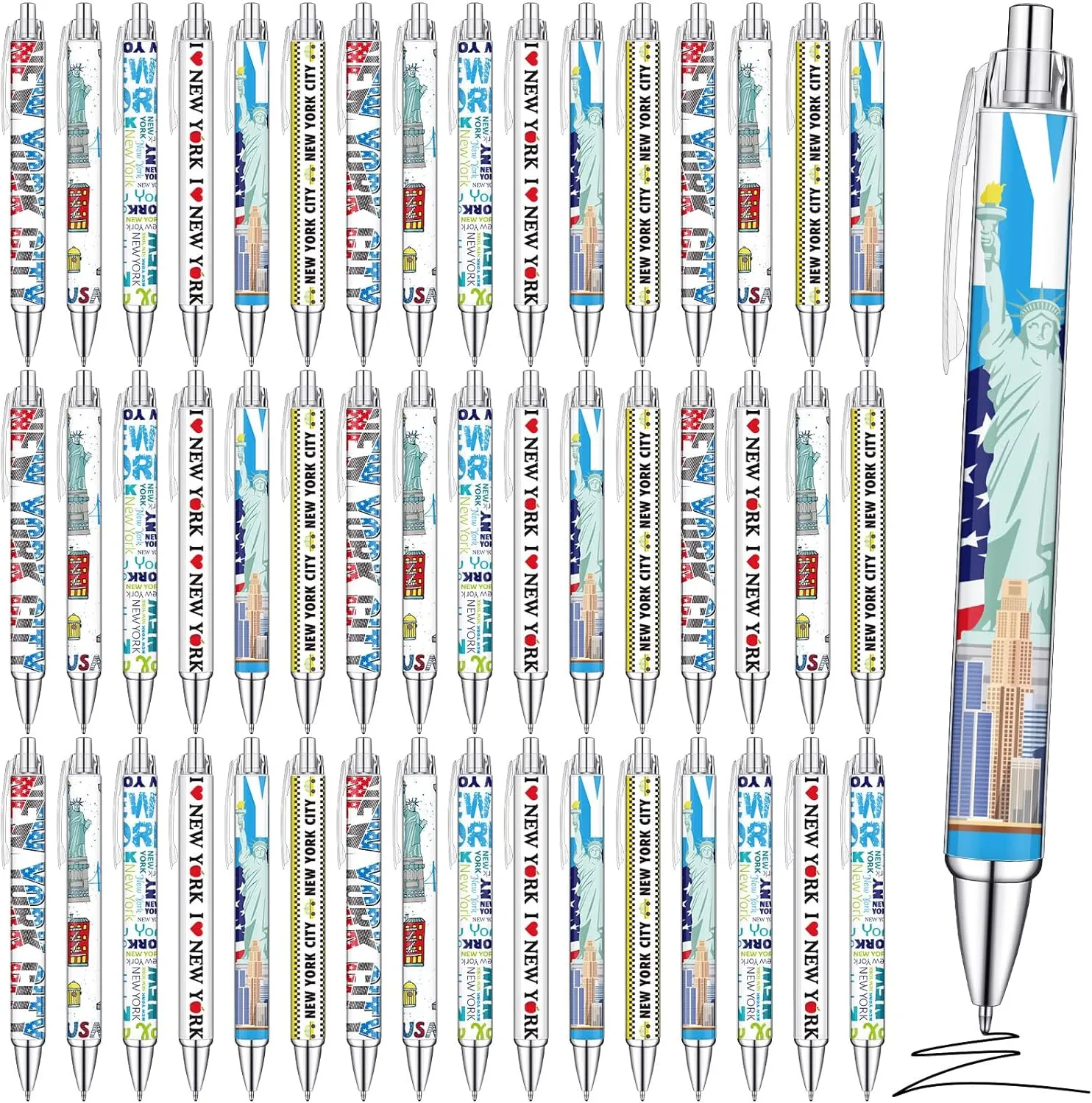 36 Pcs New York City Ballpoint Pen Collectible NYC Gift Pen Bulk Retractable NY Souvenir Souvenirs USA New York City Souvenirs for Office Supplies,6 Styles, Black Gel Ink