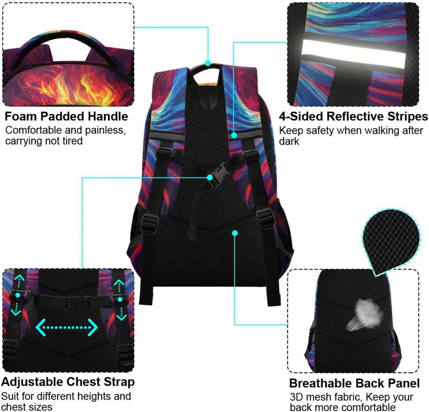 3D Phoenix Backpack for Boys Girls Elementary School Bag Kids Bookbag Travel Rucksack