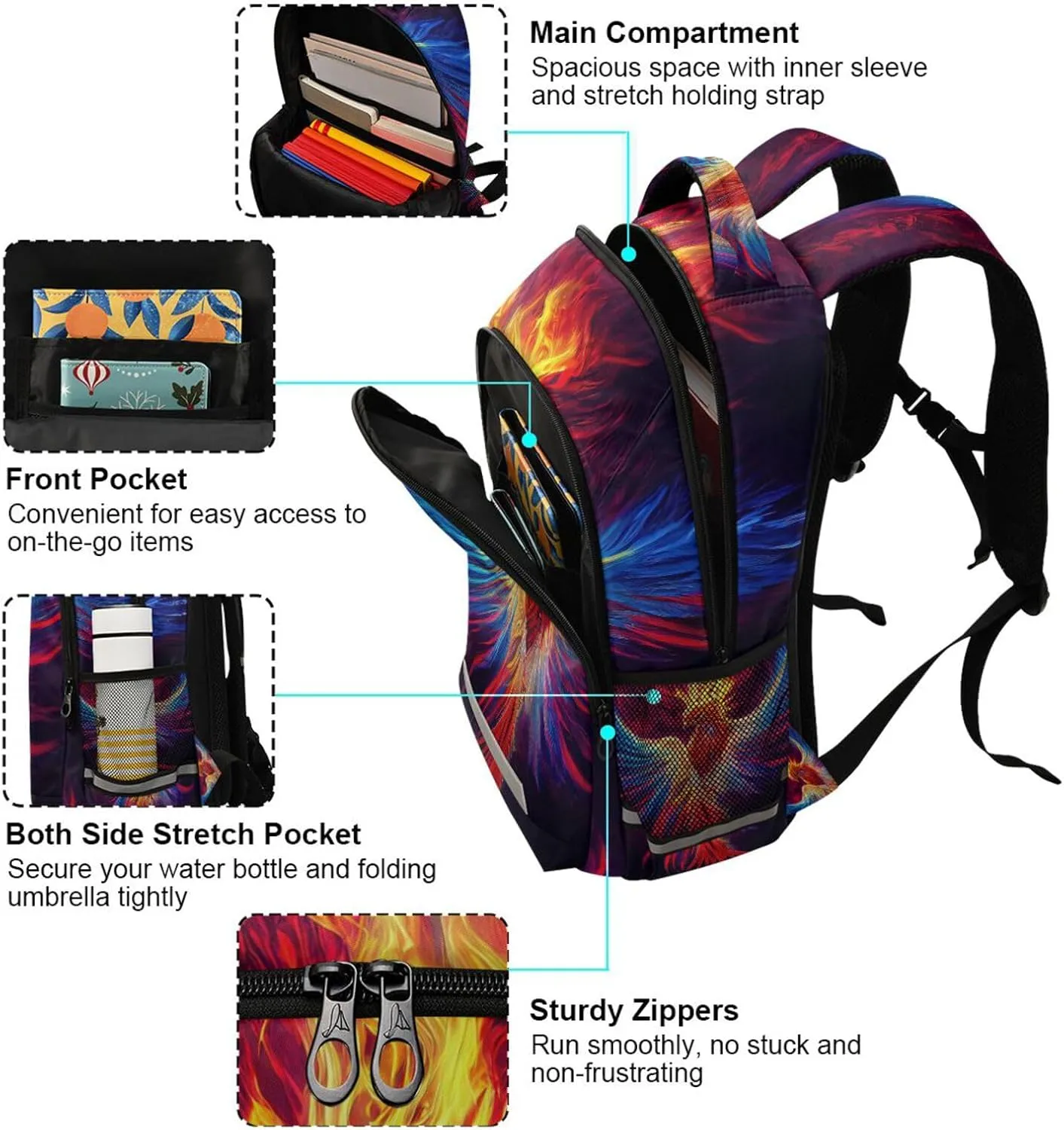 3D Phoenix Backpack for Boys Girls Elementary School Bag Kids Bookbag Travel Rucksack