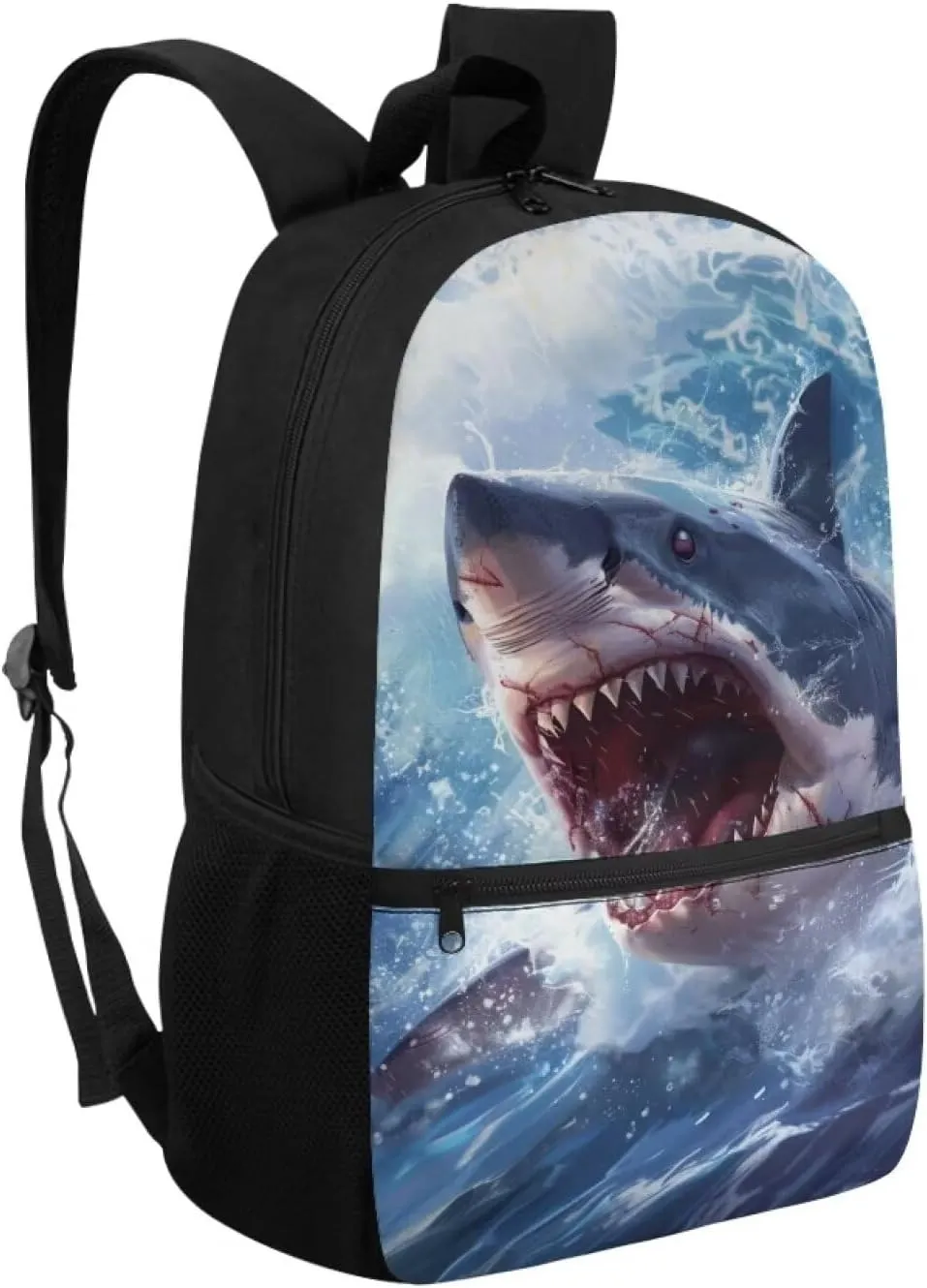 3D Shark Kids Backpack for Boys Elementary School Bookbag Ocean Animal Print 17 Inch School Bags Large Capacity Camping Book Bag Lightweight Travel Shoulder Bags Casual Daypack