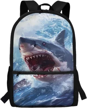 3D Shark Kids Backpack for Boys Elementary School Bookbag Ocean Animal Print 17 Inch School Bags Large Capacity Camping Book Bag Lightweight Travel Shoulder Bags Casual Daypack