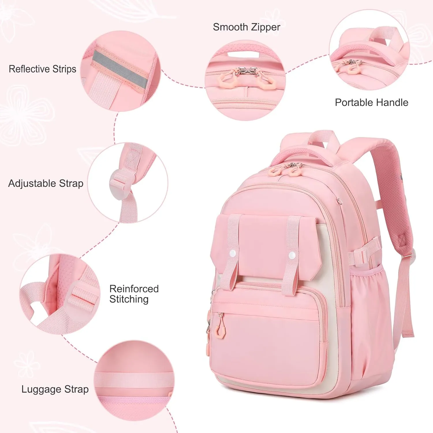 3PCS Girls Backpack for School, Kids School Backpack for Girls with Lunch Bag Pencil Case, Kids School Bookbag Teen Girls Backpacks for Elementary Middle High College School (Pink)