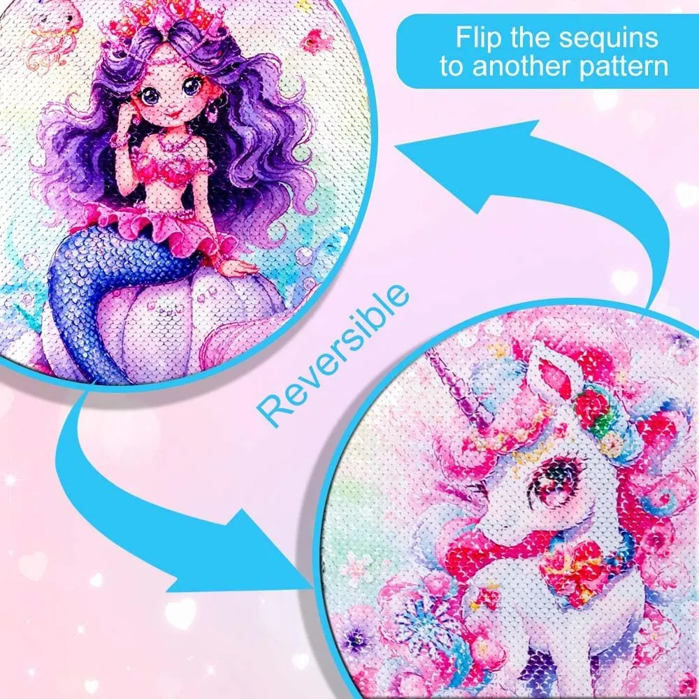 3PCS Mermaid Rolling Bookbag for Girls, Kids Sequins School Backpack with Wheels, Water Resistant Roller Wheeled Bookbag Set with Lunch Box