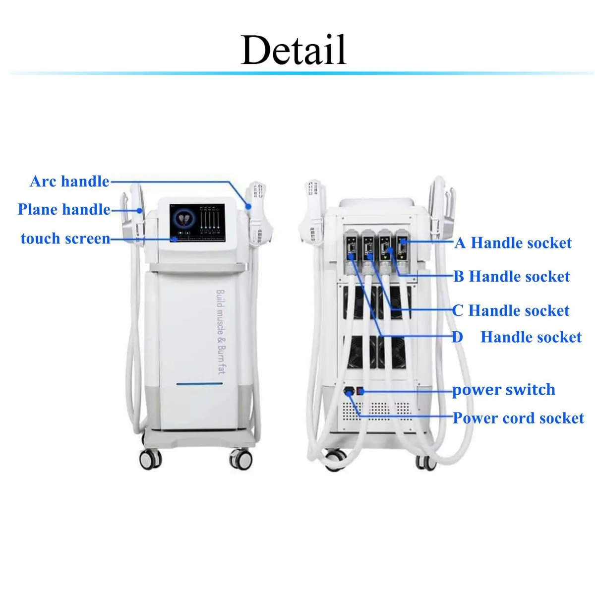 4 Handles Body Shaping Machine for Abdomen Buttock Upper Arm Thigh Muscle Strengthen (4 Handles with Trolley, White)