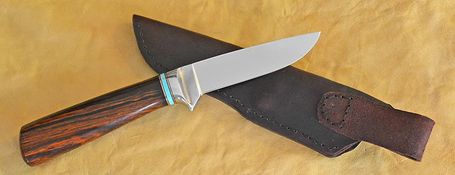 4 inch Dropped Point Hunter with Dendritic Cobalt Blade and Cocobolo Handle.