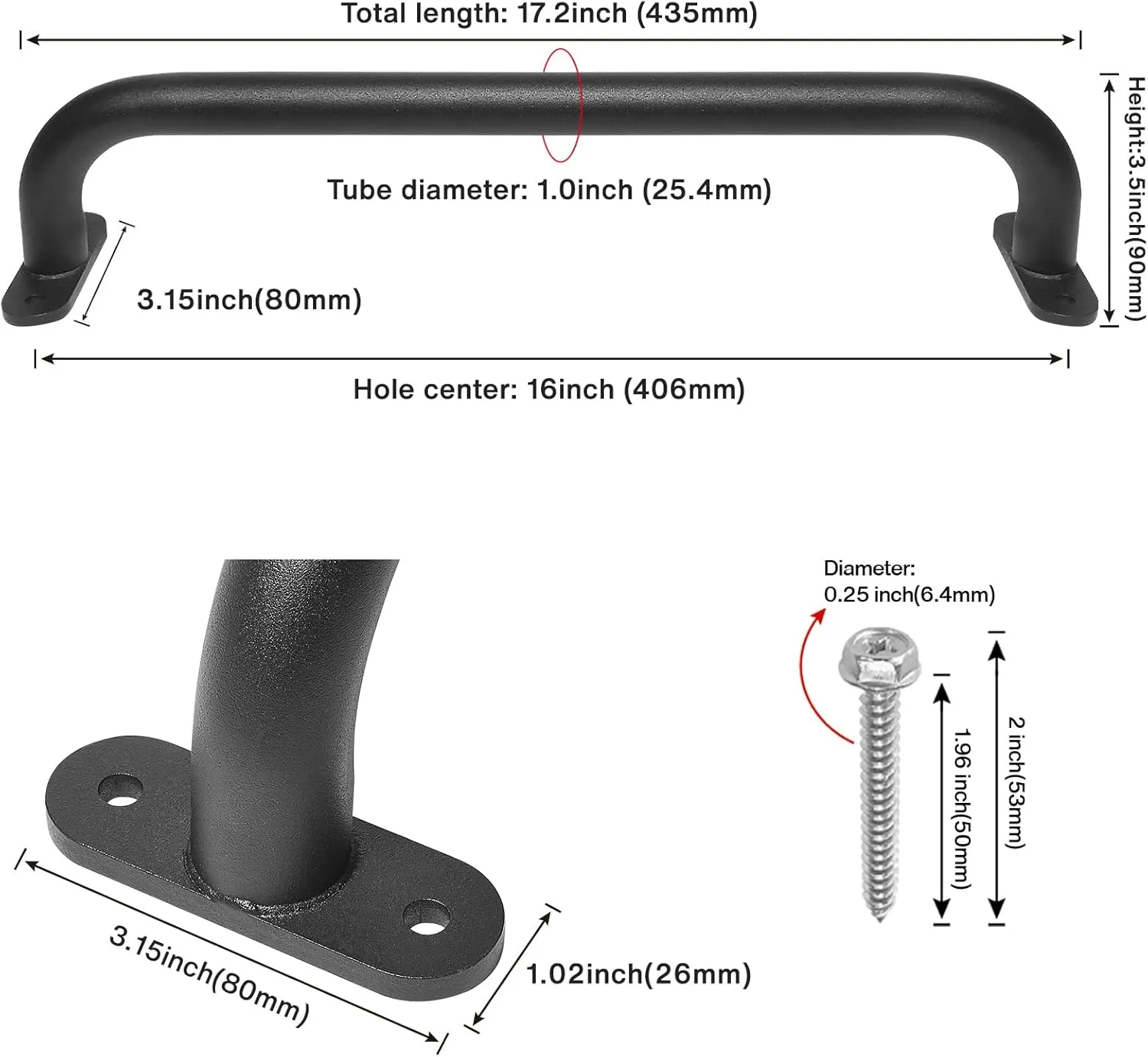 4 Pack 17 Inch Black Playground Equipment Handles Metal - Playset Slide Handles, Swing Sets Accessories Grab Bars, Kids Climbing Monkey Bar for Playhouse, Treehouse, Jungle Gym