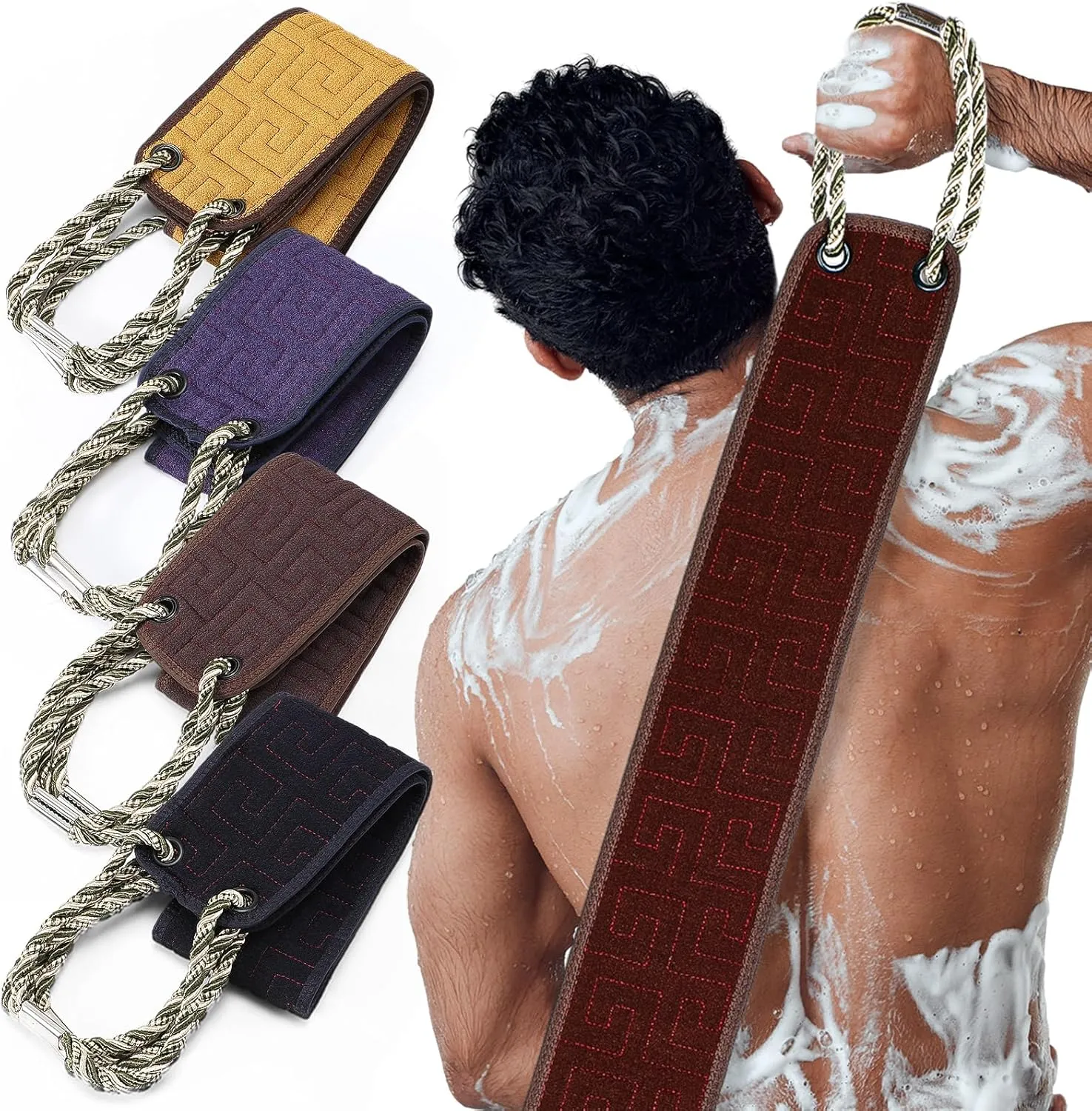 4 Pack Exfoliating Back Scrubber for Shower Back Washer with Handles Double Sided Exfoliator Back Scrubber Washcloth Bath Body Scrub Towel Deep Clean for Men Women