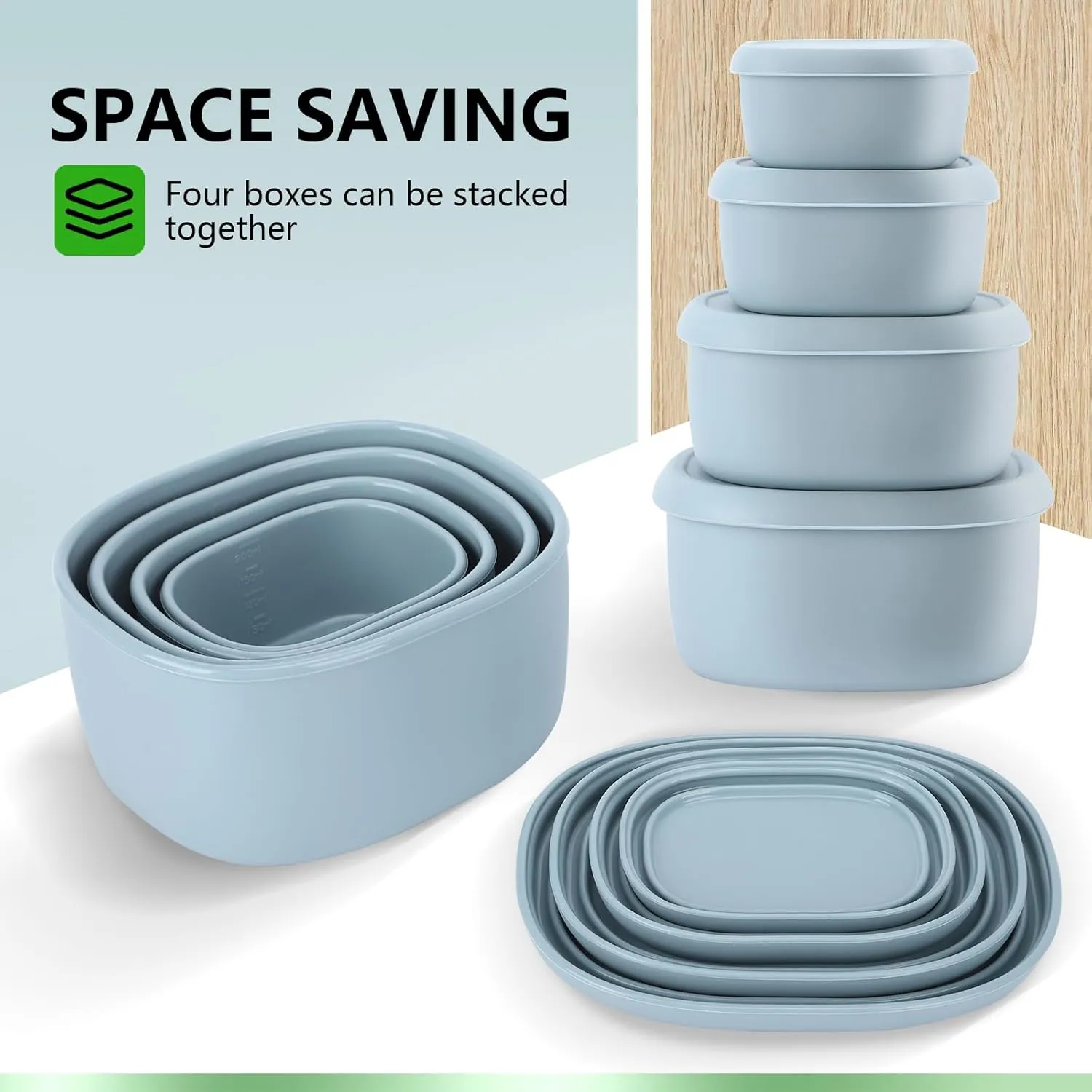 4 Pcs Silicone Food Storage Containers with Lids，BPA Free Reusable Silicone Storage Containers for Food Freezer Dishwasher Safe (33.8oz, 20oz, 10oz, 6.7oz)（blue）