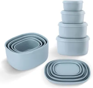 4 Pcs Silicone Food Storage Containers with Lids，BPA Free Reusable Silicone Storage Containers for Food Freezer Dishwasher Safe (33.8oz, 20oz, 10oz, 6.7oz)（blue）