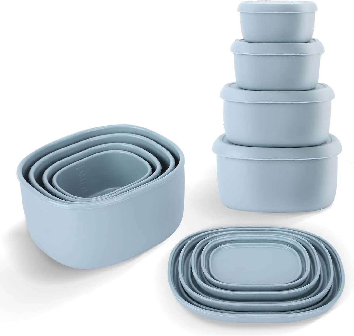 4 Pcs Silicone Food Storage Containers with Lids，BPA Free Reusable Silicone Storage Containers for Food Freezer Dishwasher Safe (33.8oz, 20oz, 10oz, 6.7oz)（blue）