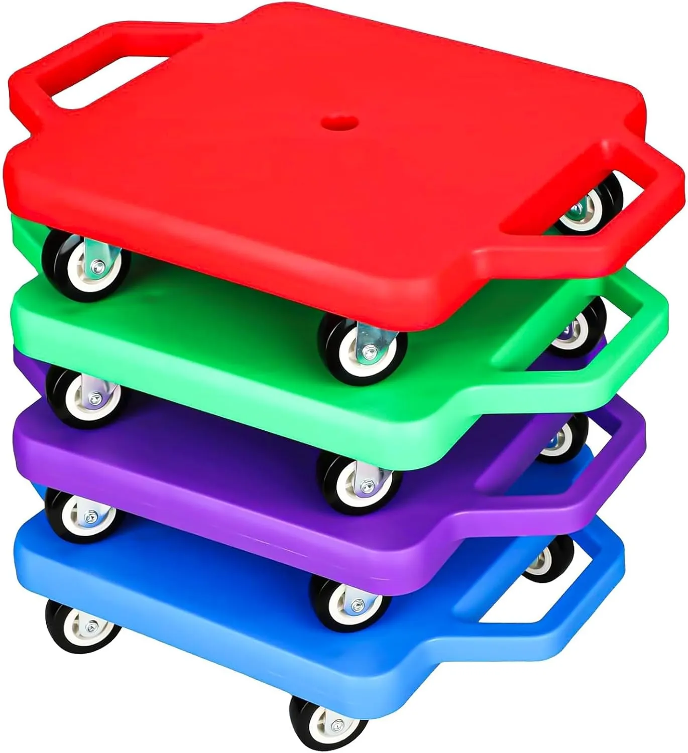4 Pcs Sports Scooter Board with Handles,12 Inch Fun Scooters with Plastic Casters,Floor Scooter, Sitting Scooter Board for Kids Children Gym Indoor Outdoor Activities,Over 6 Years Old