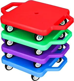 4 Pcs Sports Scooter Board with Handles,12 Inch Fun Scooters with Plastic Casters,Floor Scooter, Sitting Scooter Board for Kids Children Gym Indoor Outdoor Activities,Over 6 Years Old