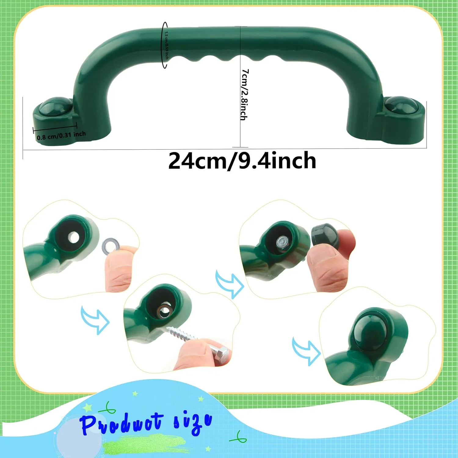 4 Pieces Kids Playground Safety Handles Swingset Grab Handle Playground Accessories for Child Backyard Playhouse Treehouse