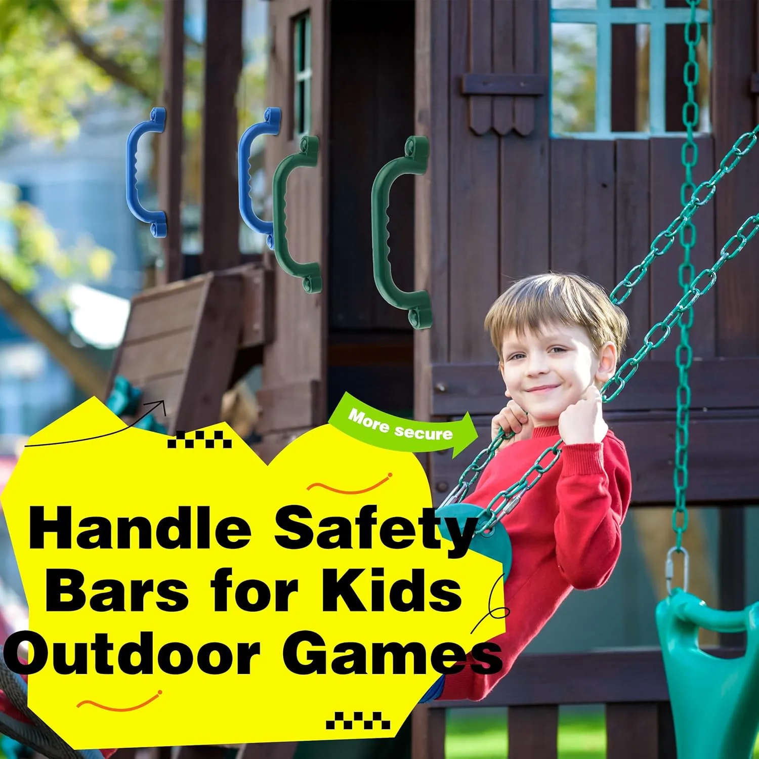 4 Pieces Kids Playground Safety Handles Swingset Grab Handle Playground Accessories for Child Backyard Playhouse Treehouse