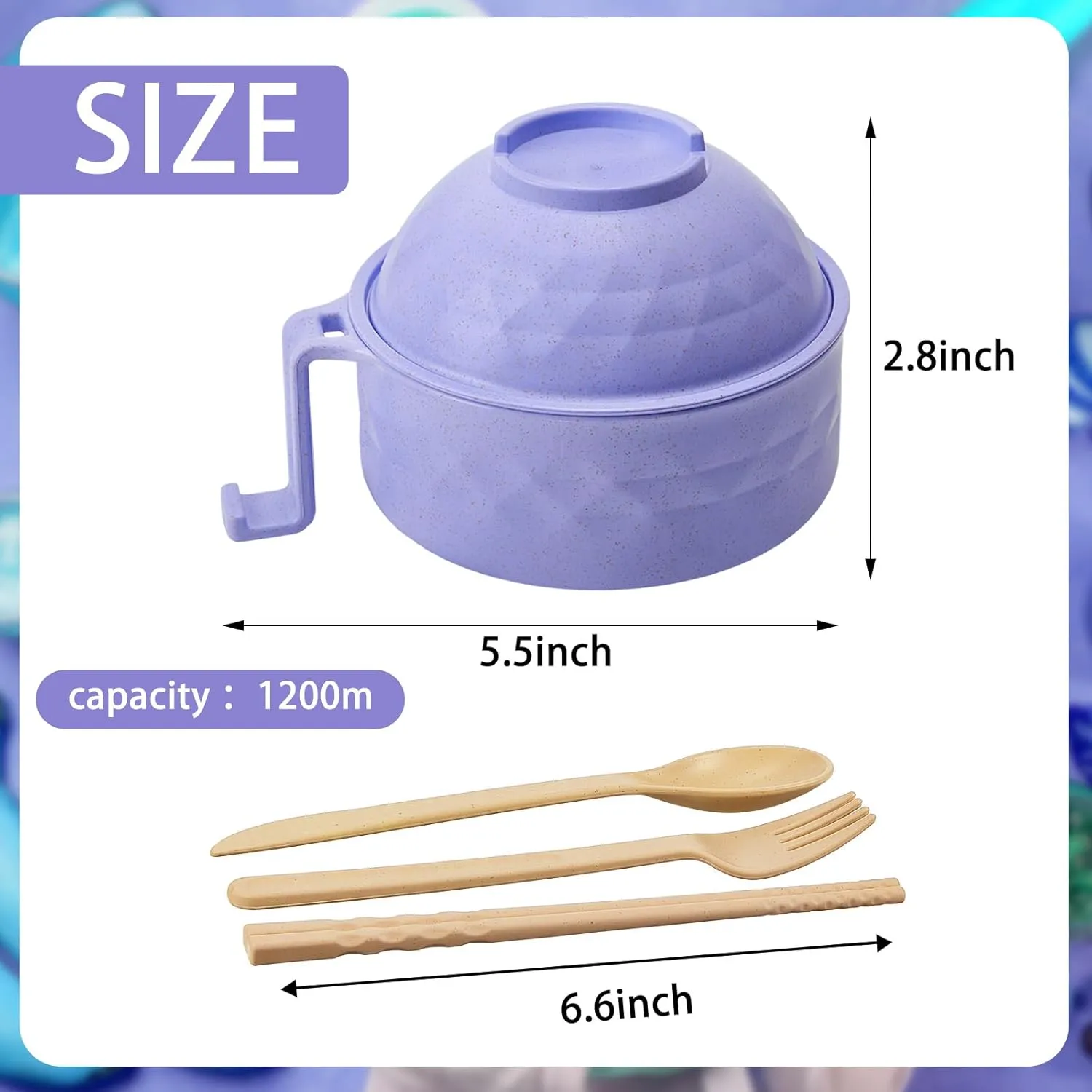 4 Sets Microwave Ramen Cooker Bowl Set 33 oz Quick Ramen Cooker with Handles Ramen Noodle Cooker with Spoon Chopsticks Fork College Dorm Room Apartment Essentials(Pink, Purple)