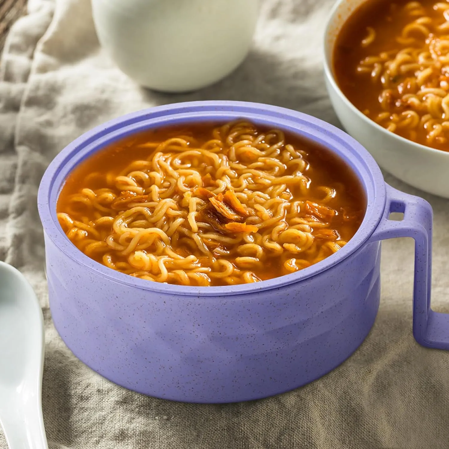 4 Sets Microwave Ramen Cooker Bowl Set 33 oz Quick Ramen Cooker with Handles Ramen Noodle Cooker with Spoon Chopsticks Fork College Dorm Room Apartment Essentials(Pink, Purple)