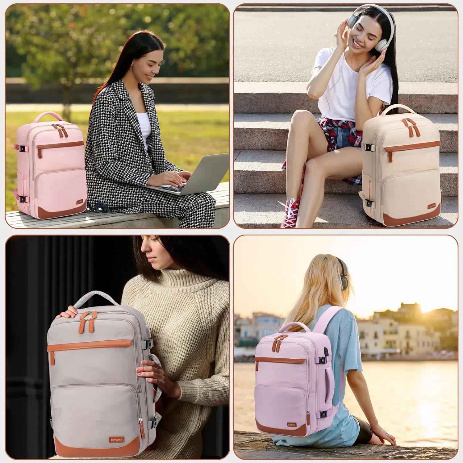 40L Travel Backpack with USB Charging Port, Water-Resistant Carry On Backpack for Men Women, Business Laptop Backpack for Men & Women, Trips & Commutes, Fits 15.6/17.3 Inch Laptop(Pink)