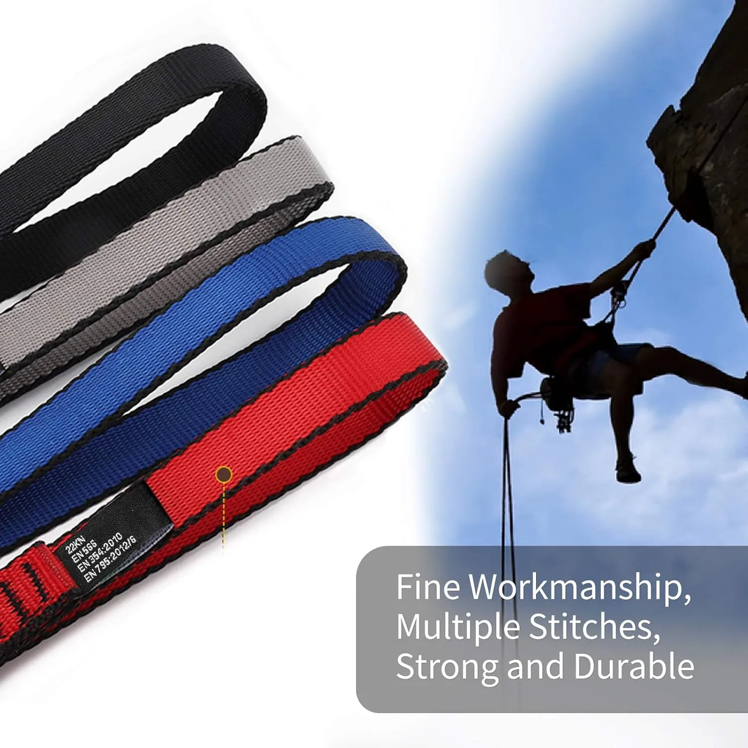 4pcs Nylon Climbing Sling Runner, 22KN Nylon Extension Climbing Straps, Daisy Chain Rope, Climbing Utility Cord for Outdoor Climbing, Rappelling, Swing, Yoga Hammock