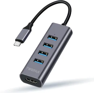 5 in 1 USB C Hub with 4K HDMI, 4 USB 3.0 Ports, Multiport Adapter for Laptop, MacBook Pro/Air, iMac, iPad, Pixelbook, Thinkpad, XPS and USB-C Devices