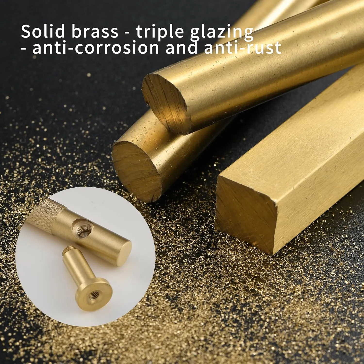 5 Pack Gold Cabinet Handles, 3 Inch Brass Dresser Drawer Pulls, Modern Furniture Handles for Bathroom Cabinet, Wardrobe Kitchen Door Hardware