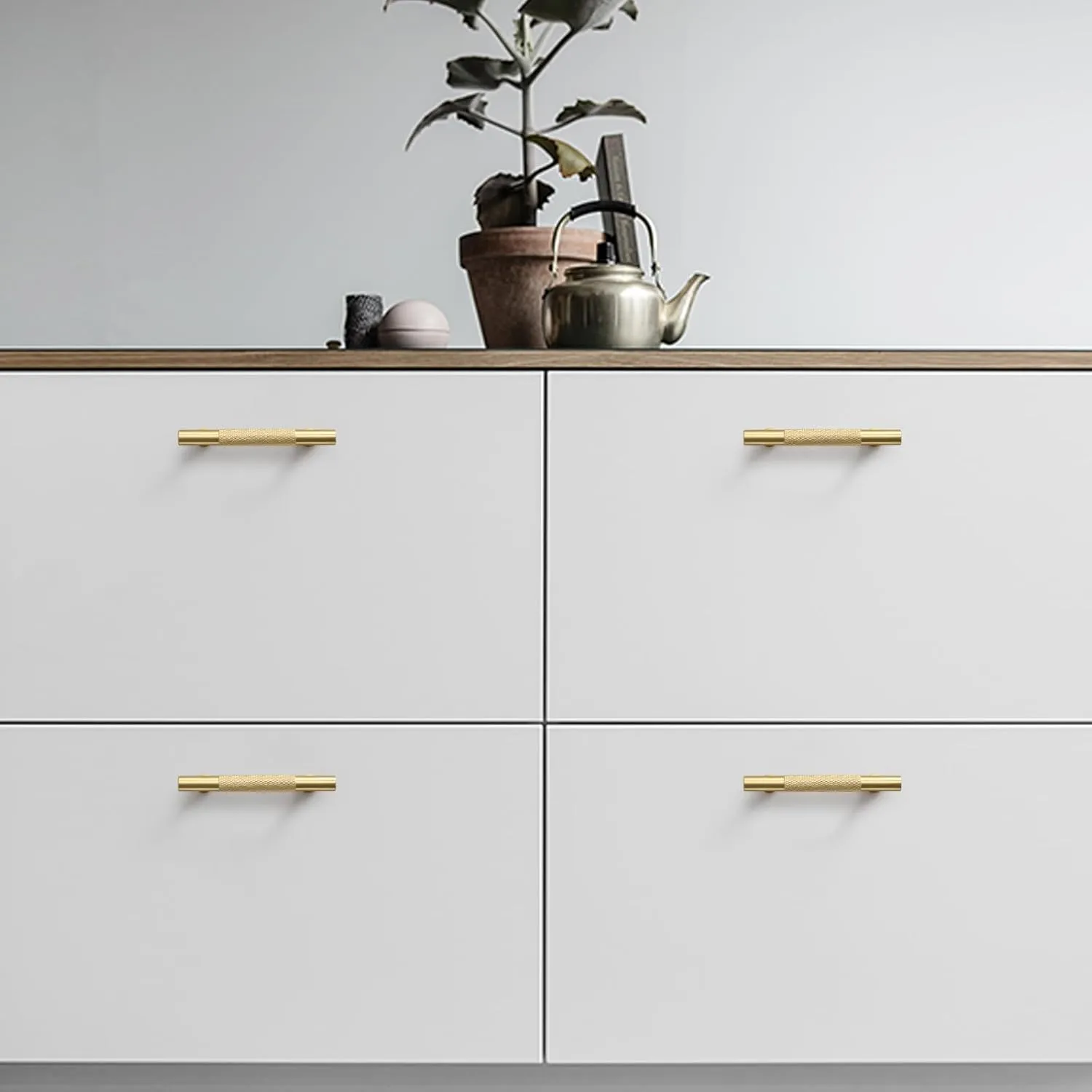 5 Pack Gold Cabinet Handles, 3 Inch Brass Dresser Drawer Pulls, Modern Furniture Handles for Bathroom Cabinet, Wardrobe Kitchen Door Hardware