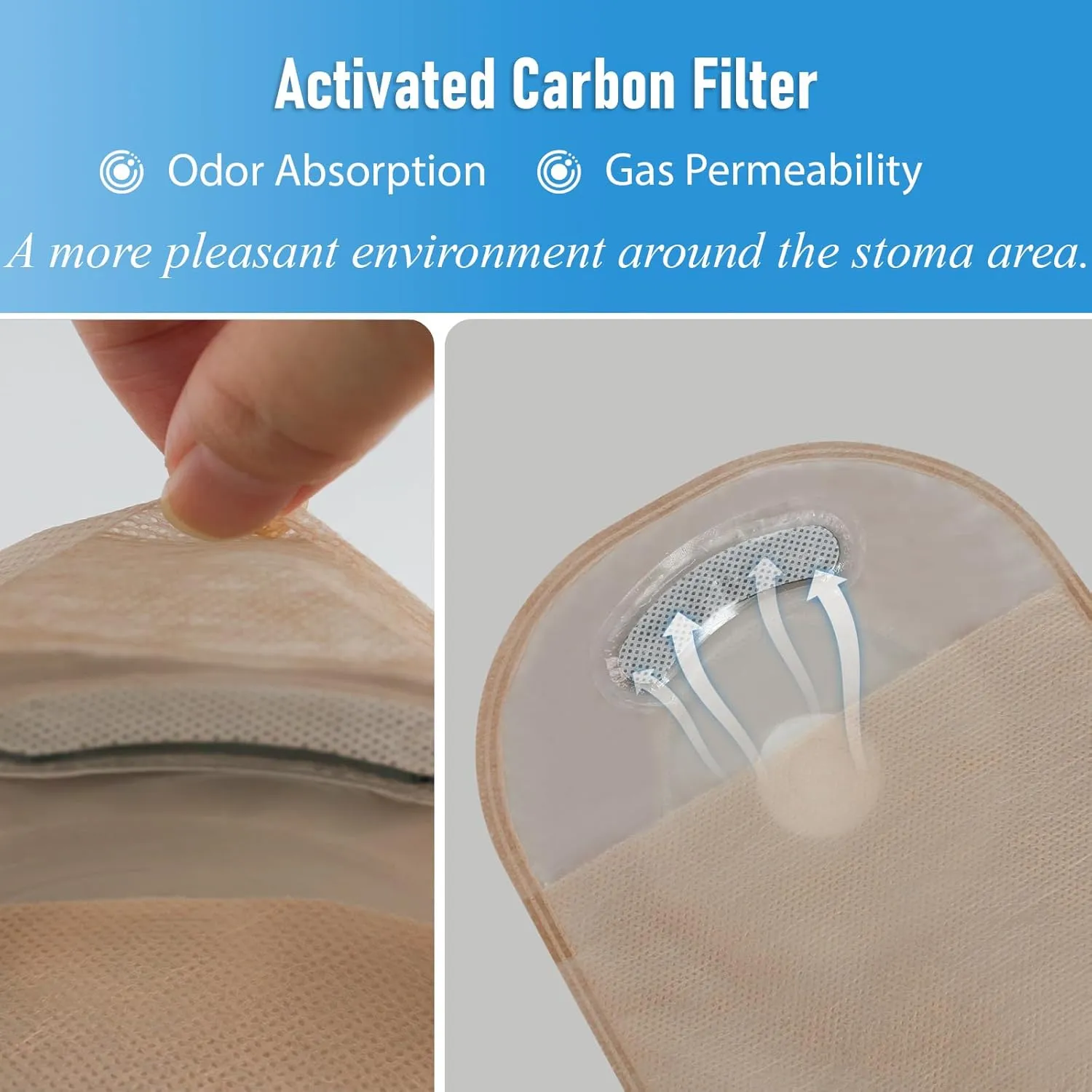 50 PCS Colostomy Bags, Ostomy Supplies, One - Piece Ostomy Drain Pouches for Ileostomy Stoma Care, Colostomy Supplies, Hook & Loop Closure, A Customizable Cut - to - Fit Baseplate (15-60mm)