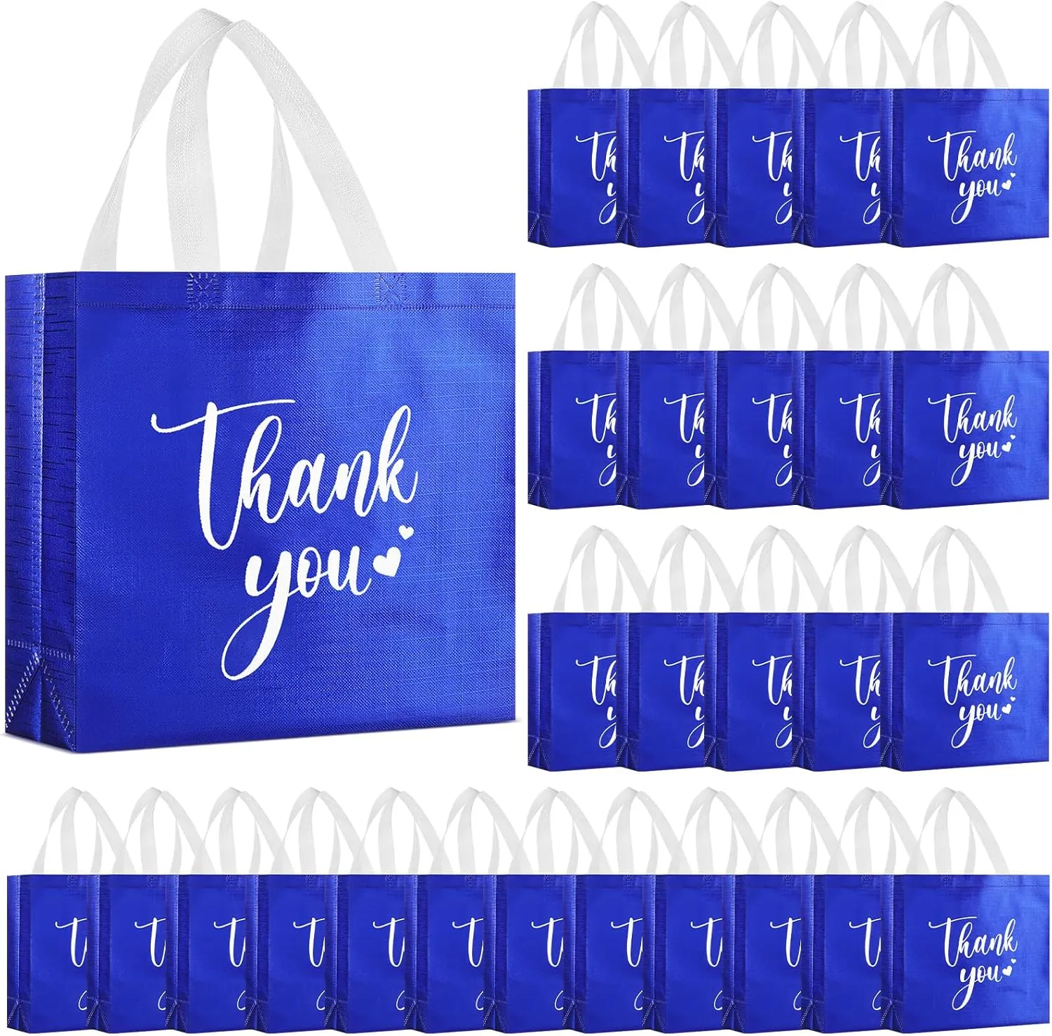 50 Pcs Thank You Gift Bags with Handles Bulk Thank You Non Woven Bags Reusable Gift handbags Bridesmaid Souvenir Goodie handbags for Wedding Shopping(11 x 12 x 5 Inch,Royal Blue)