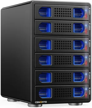 6 Bay Hard Drive Enclosure with Cooling Fan for 2.5“/3.5" SATA HDD/SSD with USB A/C 3.2 Gen 2, Support Hot Swappable, Daisy Chain Expansion, Tool-Free HDD Enclosure, DAS(NO RAID/NAS)