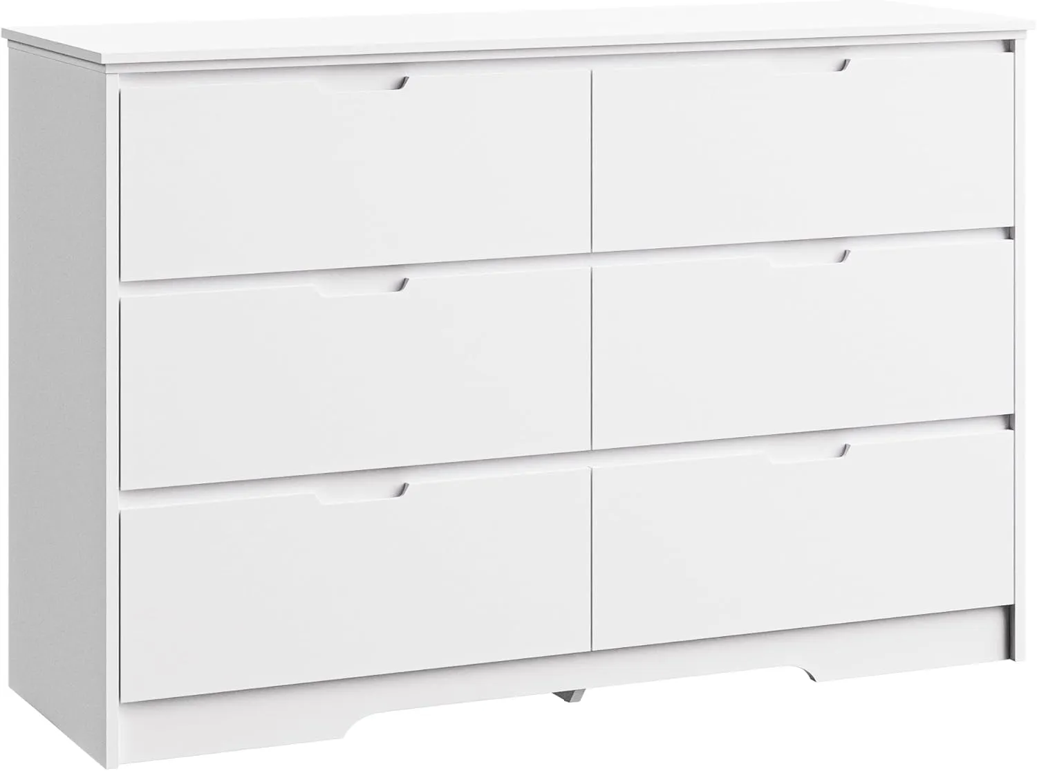 6 Drawers White Dresser for Bedroom, Wood Large Double Dresser with Hidden Handles, Modern Chests of Deep Drawer Storage Organizer for Hallway, Entryway