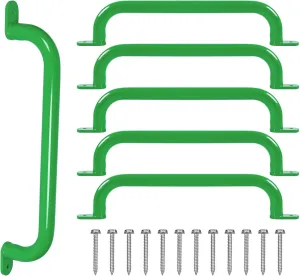 6 Pack 17 Inch Green Metal Safety Handles for Playground - Swing Set Accessories Grab Handles, Playset Hand Grips, Kids Indoor Monkey Bars for Jungle Gym, Climbing Frame