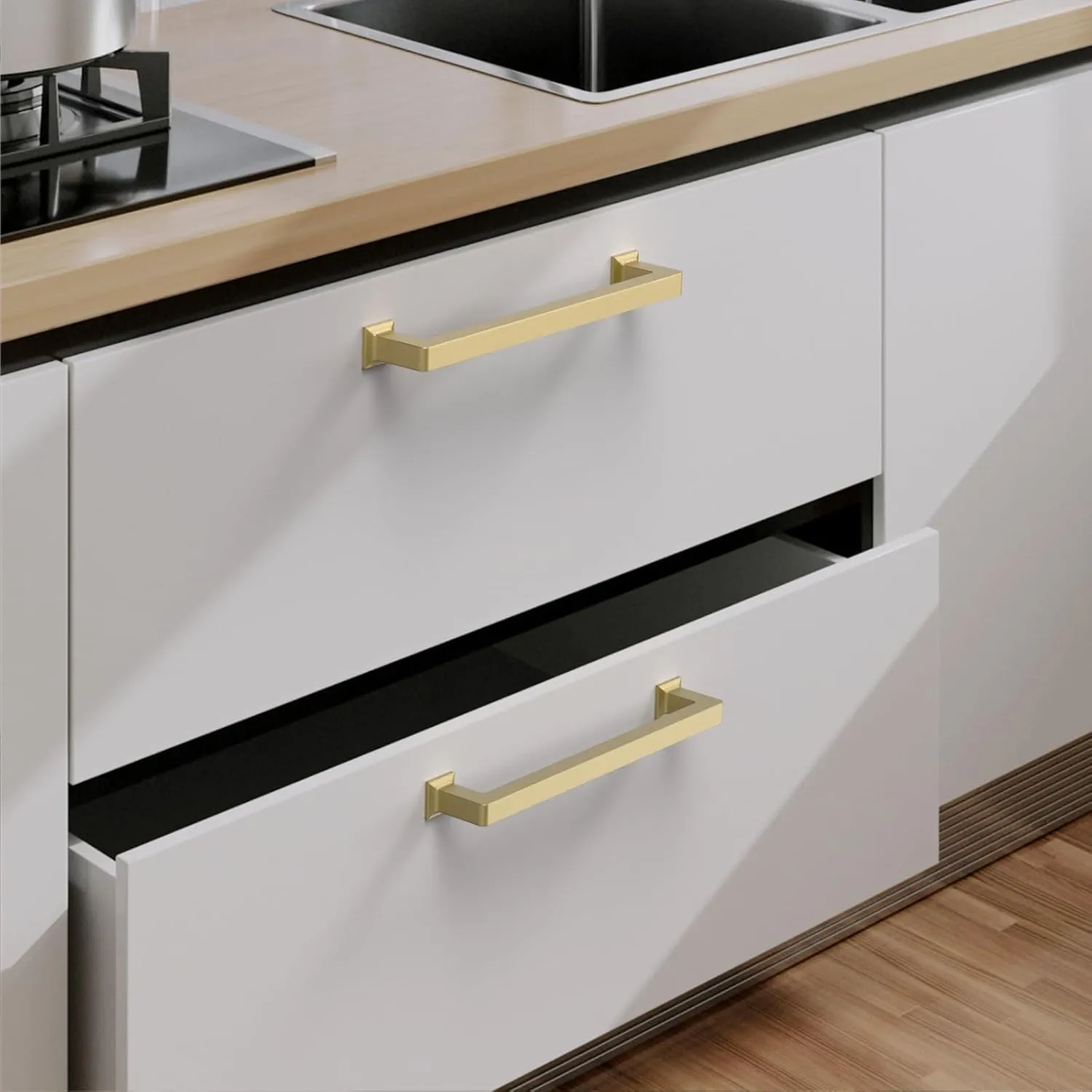 6 Pack 5 Inch Gold Cabinet Handles - Kitchen Hardware Pulls for Cabinets