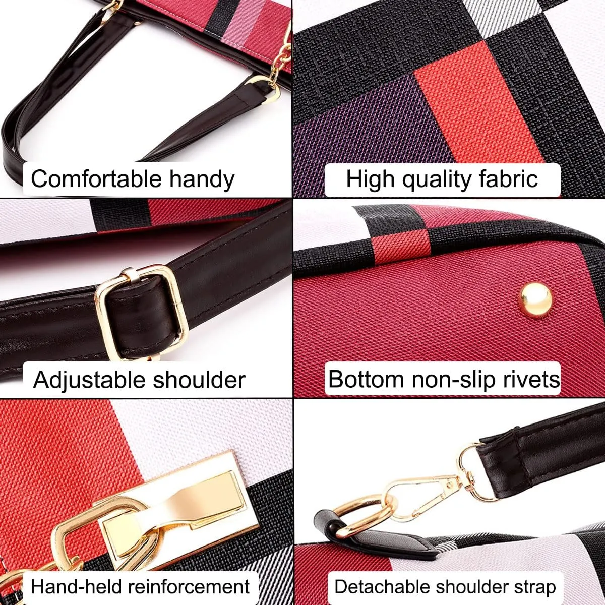 6-PC Women PU Handbag Shoulder Bag Crossbody Bag Purse Clutch Key Bag Fashion Satchel Tote Top-Handle Bag