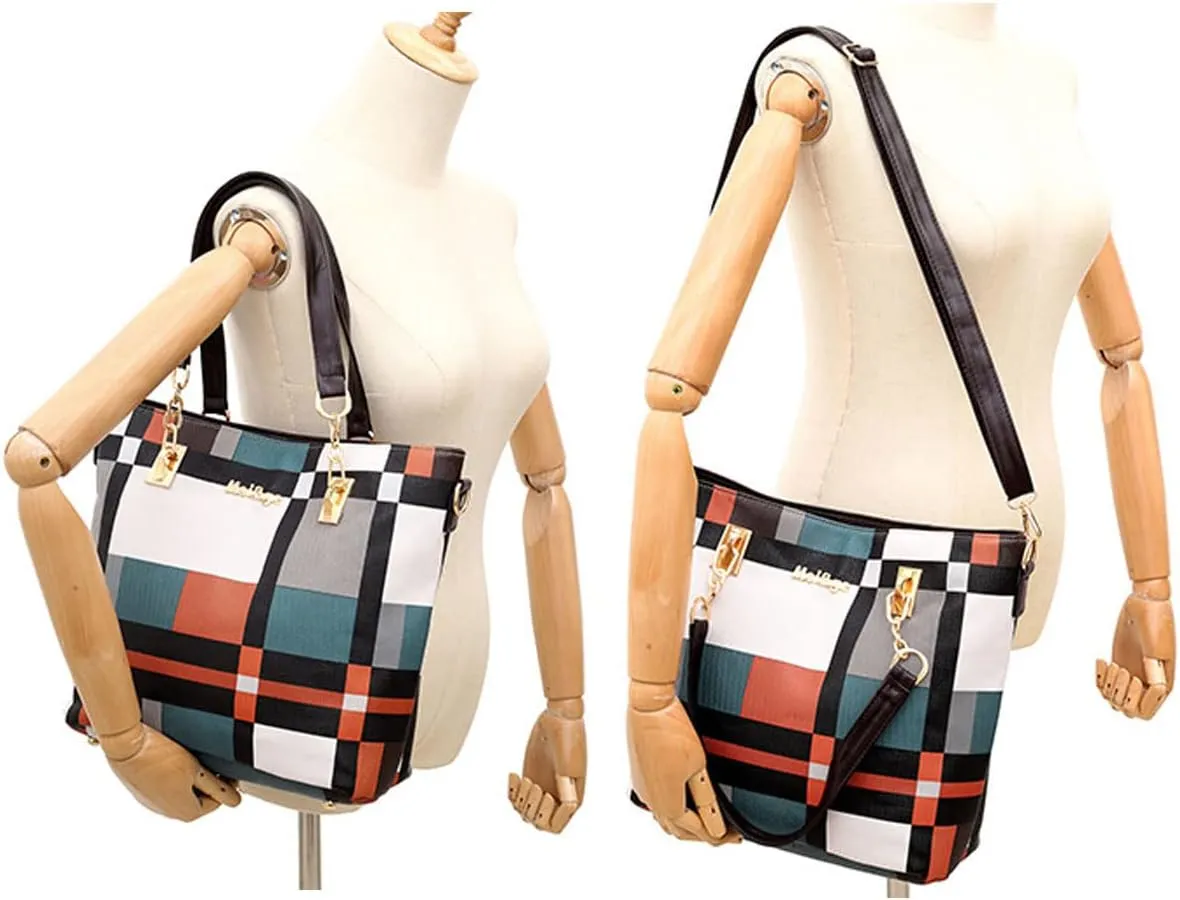6-PC Women PU Handbag Shoulder Bag Crossbody Bag Purse Clutch Key Bag Fashion Satchel Tote Top-Handle Bag