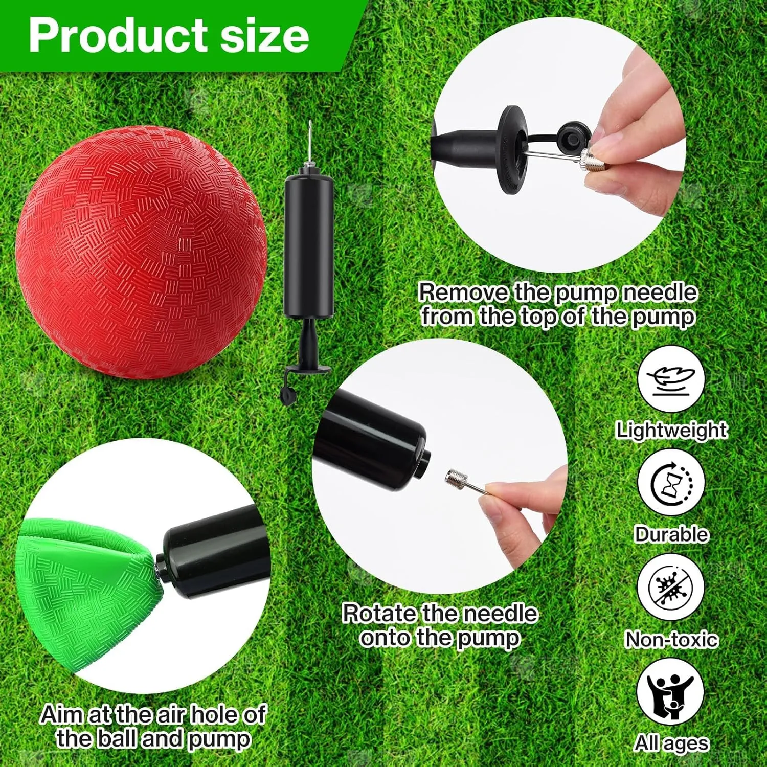 6 Pcs Dodgeballs 8.5 Inch Playground Ball 3 Colour Kickball Inflatable Rubber Handball Bouncy Dodge Ball with 1 Hand Pump for Outdoors Games Gym Camps Picnic (Needle is at The Top of The Pump)