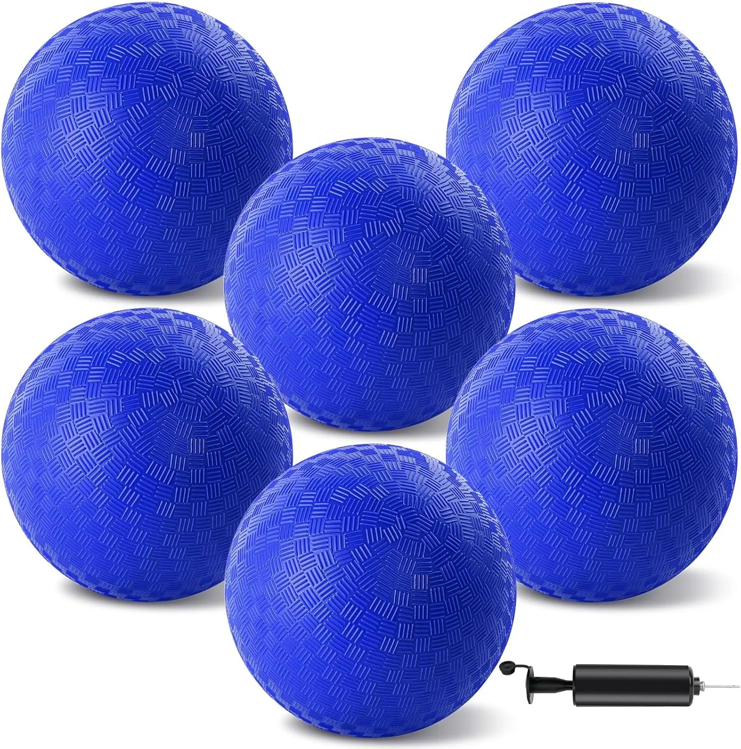 6 Pcs Dodgeballs 8.5 Inch Playground Ball Blue Kickball Inflatable Rubber Handball Bouncy Dodge Ball with 1 Hand Pump for Outdoors Ball Games Gym Camps Picnic (Needle is at The Top of the Pump)