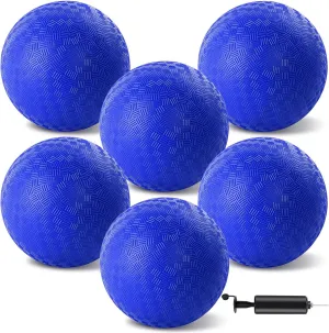 6 Pcs Dodgeballs 8.5 Inch Playground Ball Blue Kickball Inflatable Rubber Handball Bouncy Dodge Ball with 1 Hand Pump for Outdoors Ball Games Gym Camps Picnic (Needle is at The Top of the Pump)